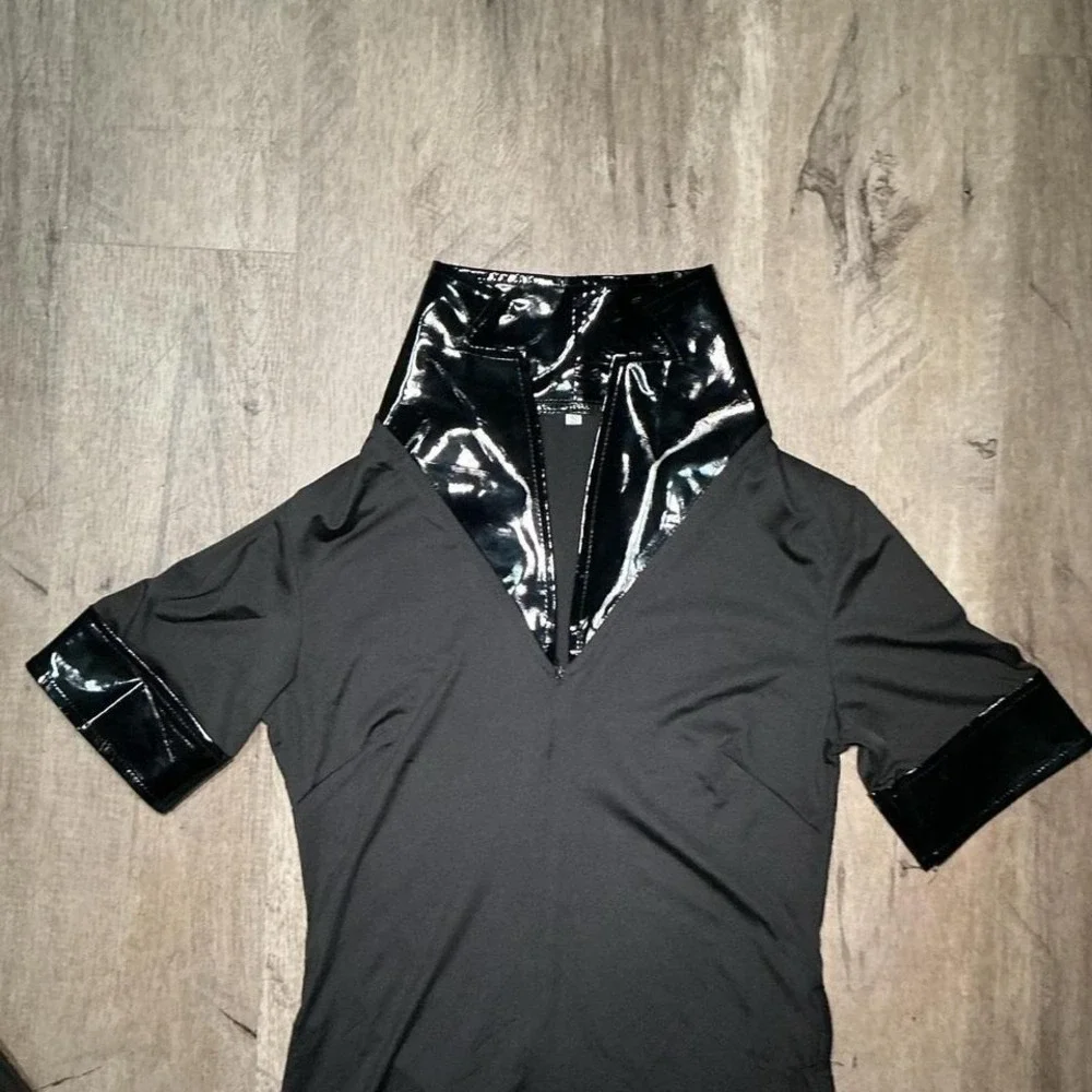 Black Mini Dress Sequin Collar Cuffs Size S Short Sleeve Going Out - Picture 3 of 5